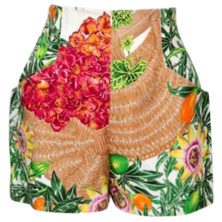 Vintage HERMES Jungle Palm Fruit Basket Silk Hot Pants Shorts