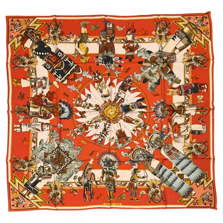 Vintage Hermes Scarf Kachinas - Beige 90