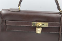 Vintage Hermes Kelly 32 Brown Box Leather Bag