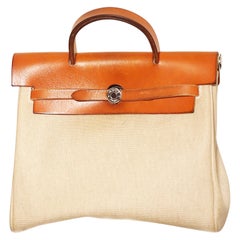 Retro  Hermes Herbag Zip Leather and Toile 39