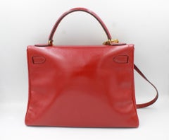 Vintage Hermes Kelly 32 in red box leather