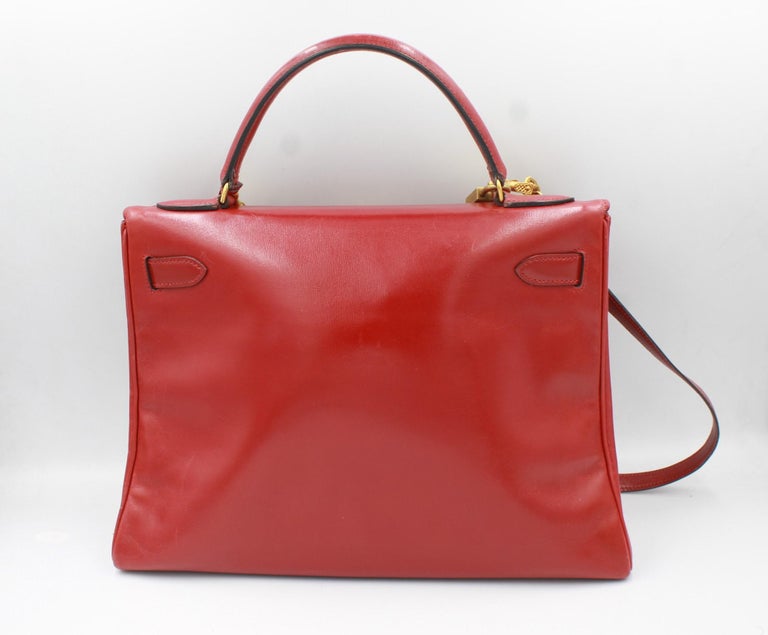 Vintage Hermes Kelly 32 in red box leather at 1stDibs