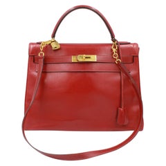 Vintage Hermes Kelly 32 in red box leather