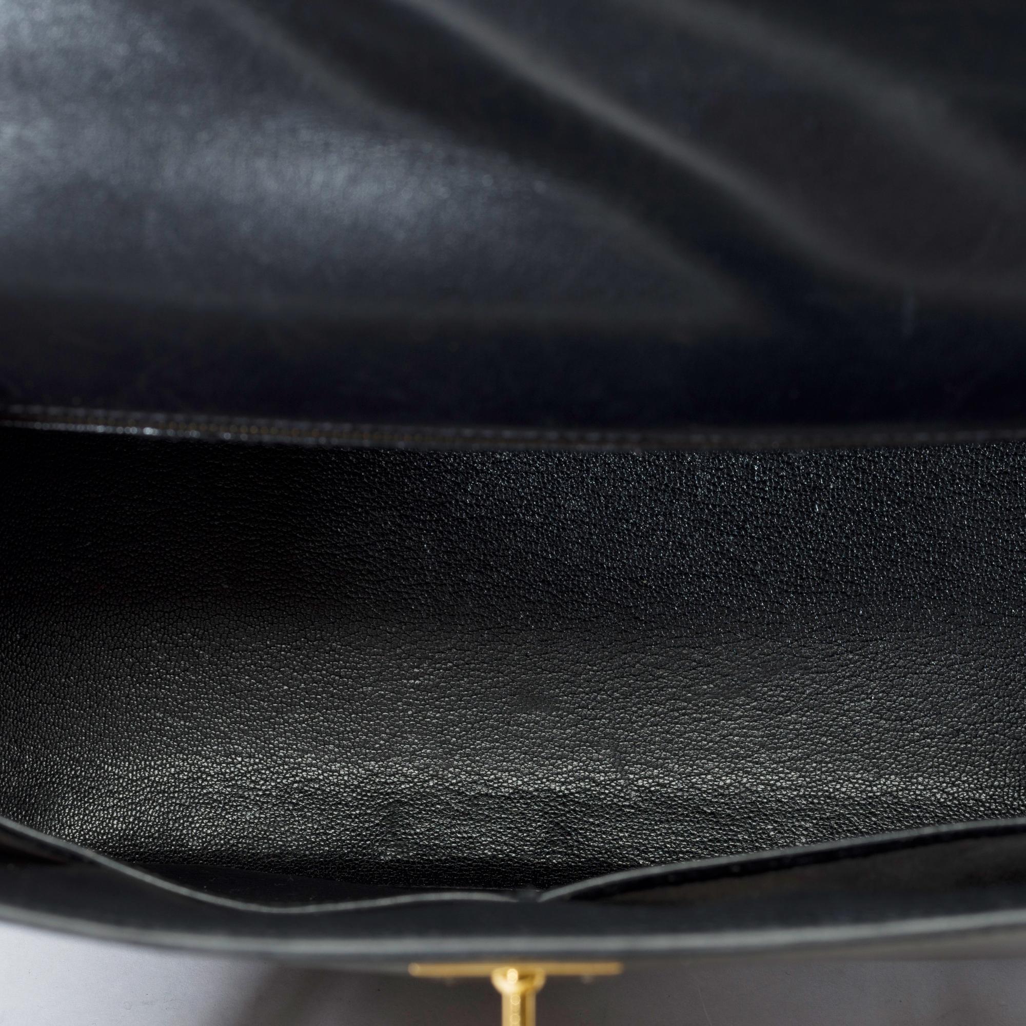 Vintage Hermès Kelly 32 sellier handbag strap in Black Box Calf leather, GHW 5