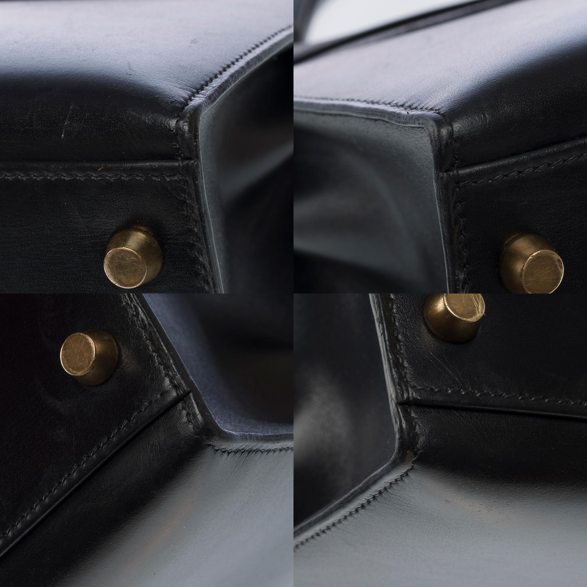 Vintage Hermès Kelly 32 sellier handbag strap in Black Box Calf leather, GHW 8