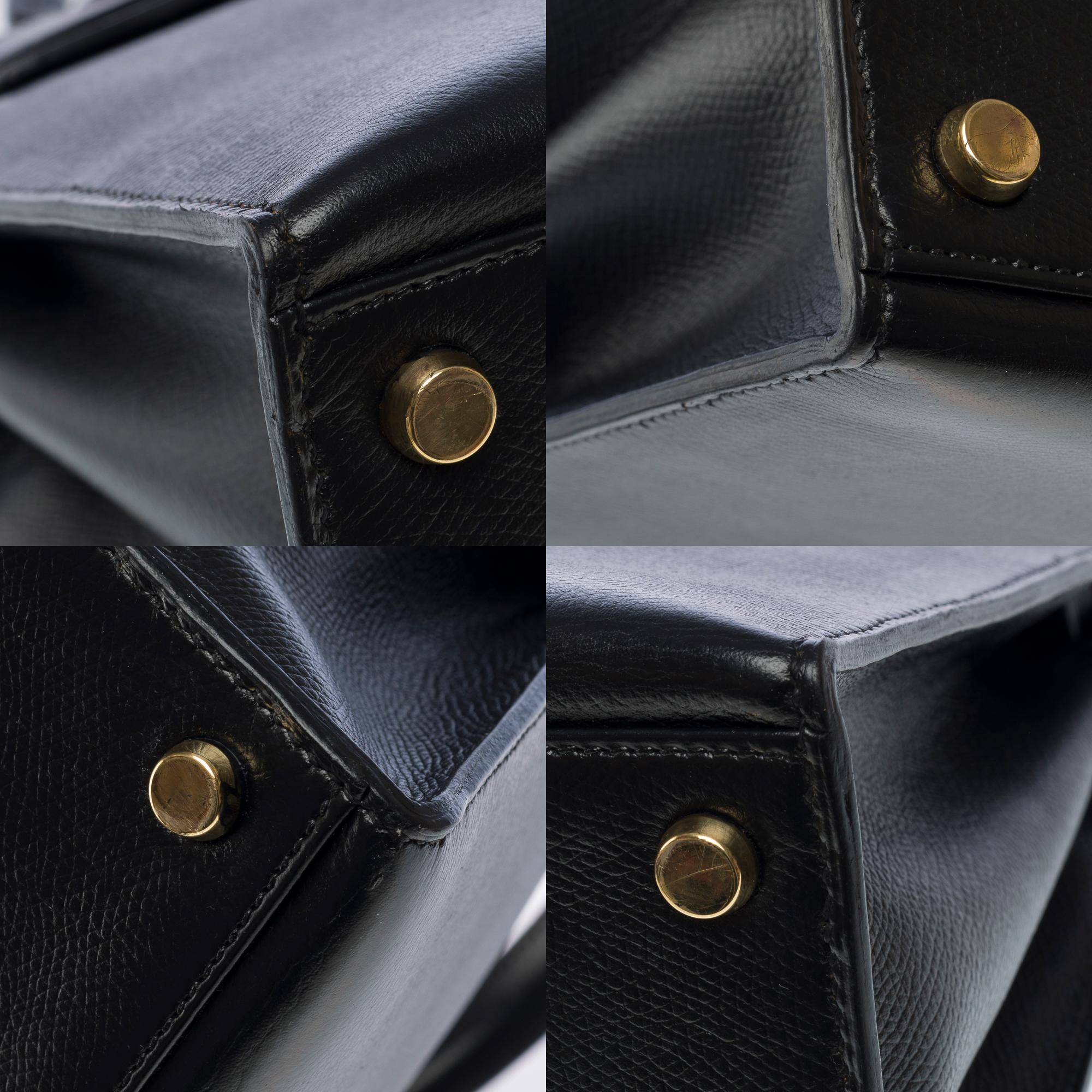 Vintage Hermès Kelly 32 sellier handbag strap in Black Courchevel leather, GHW 7