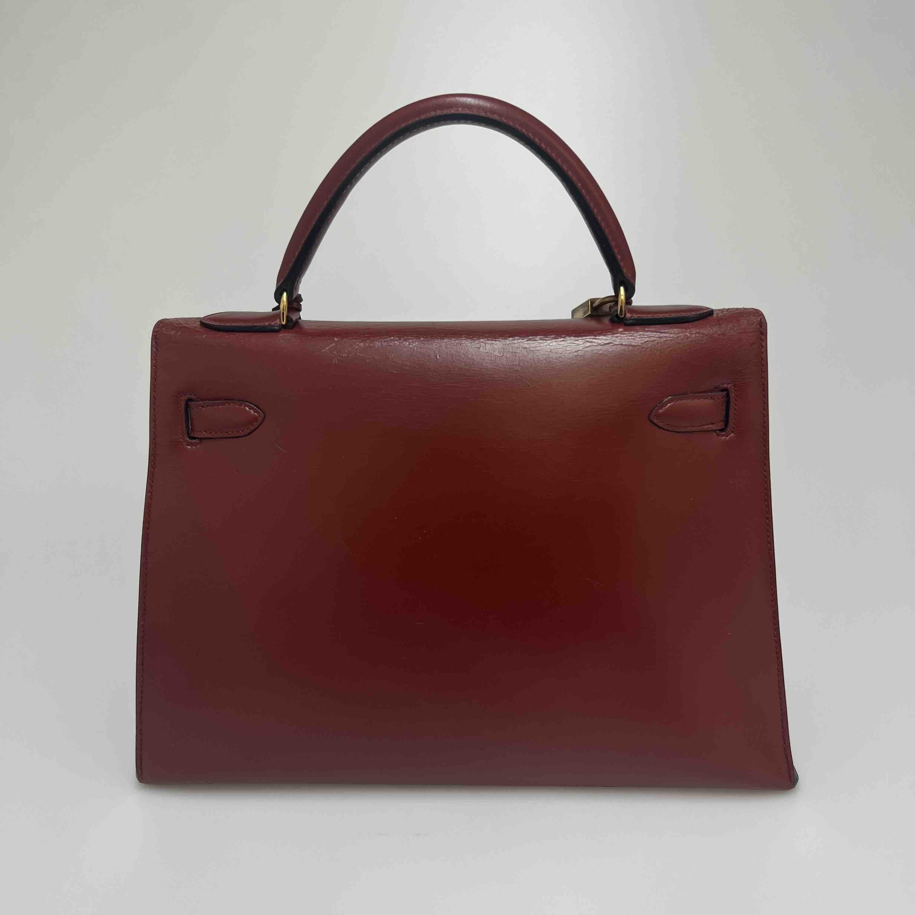 Brown Vintage HERMES Kelly 32 sellier in Red H box leather For Sale