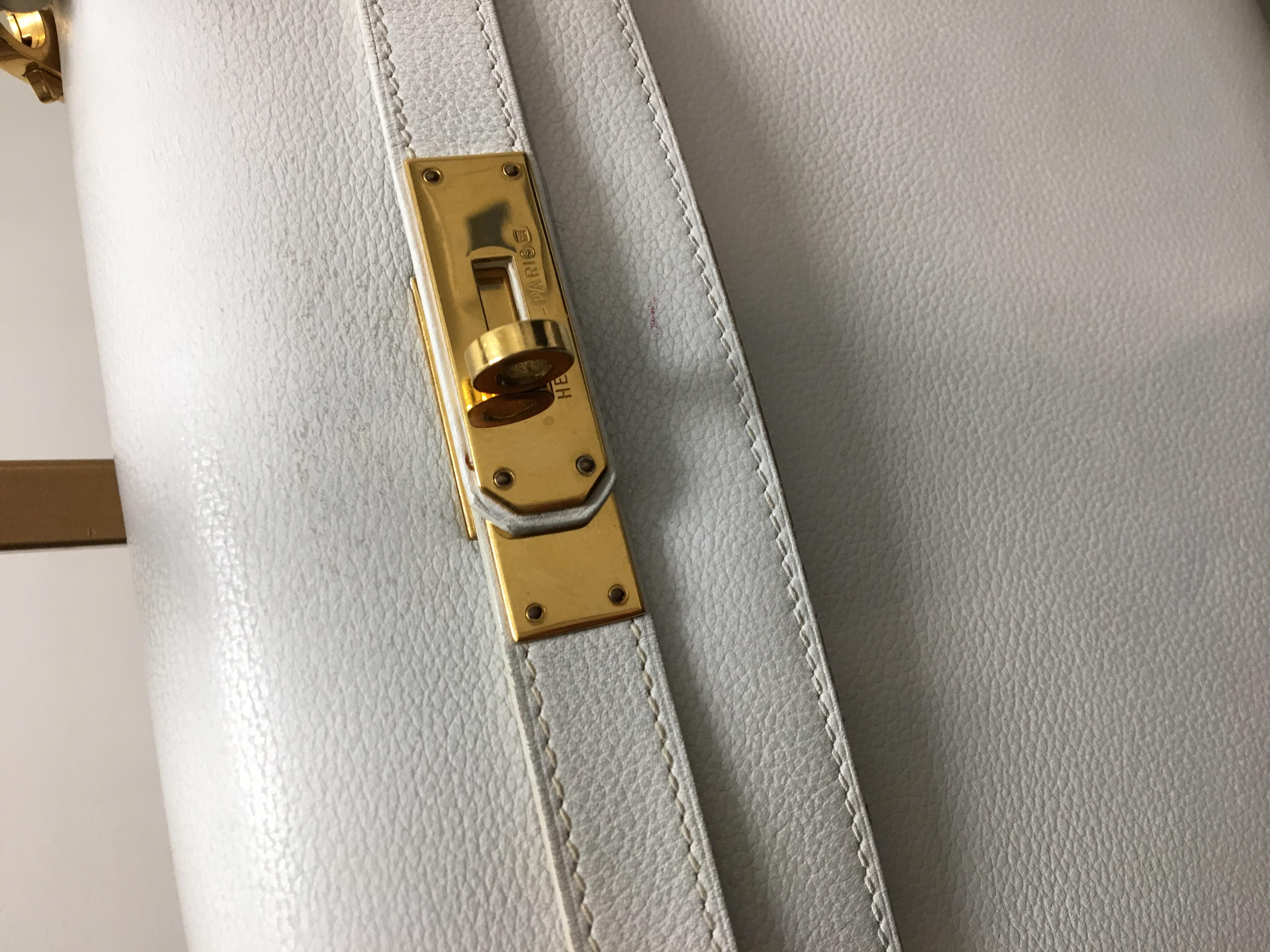  Vintage Hermes Kelly 32 White Leather Bag 4