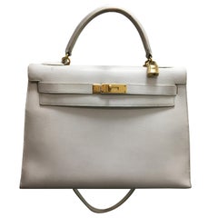 Vintage Hermes Kelly 32 White Leather Bag