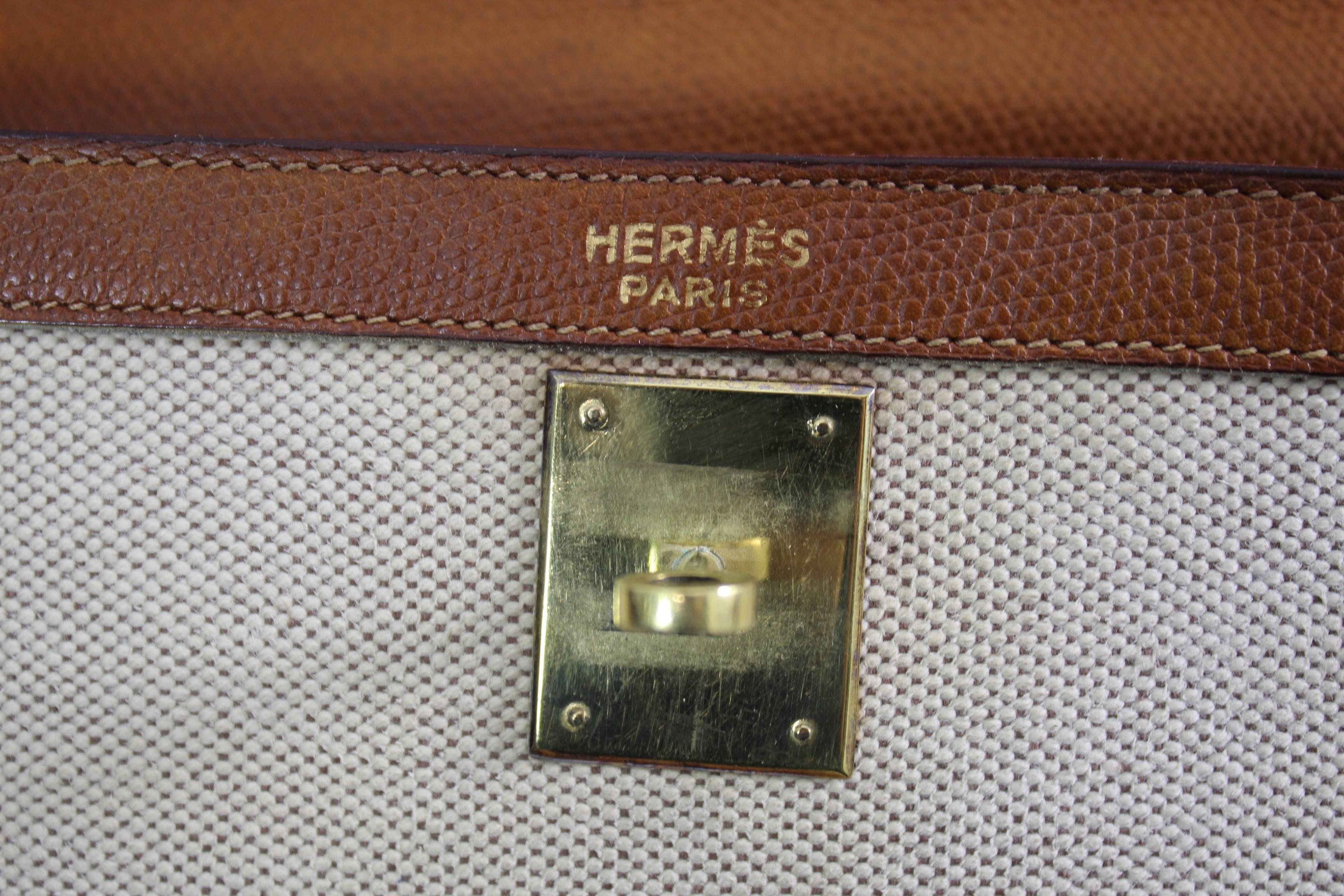 Vintage Hermes Kelly 35 Canvas  Golden Grained Leather. Copy Hermes Spa Invoece  1
