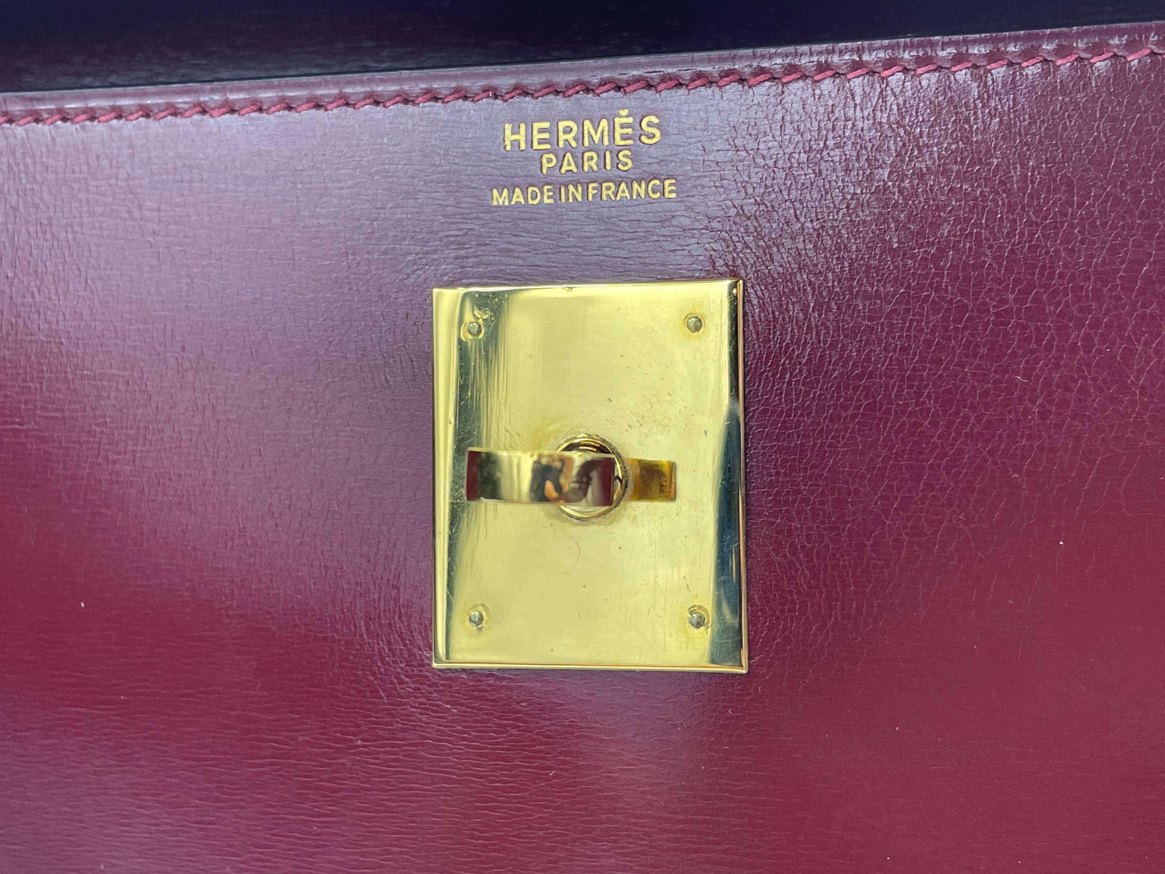 Vintage Hermes Kelly Bag 32cm In Burgundy Box Leather, 1976 1