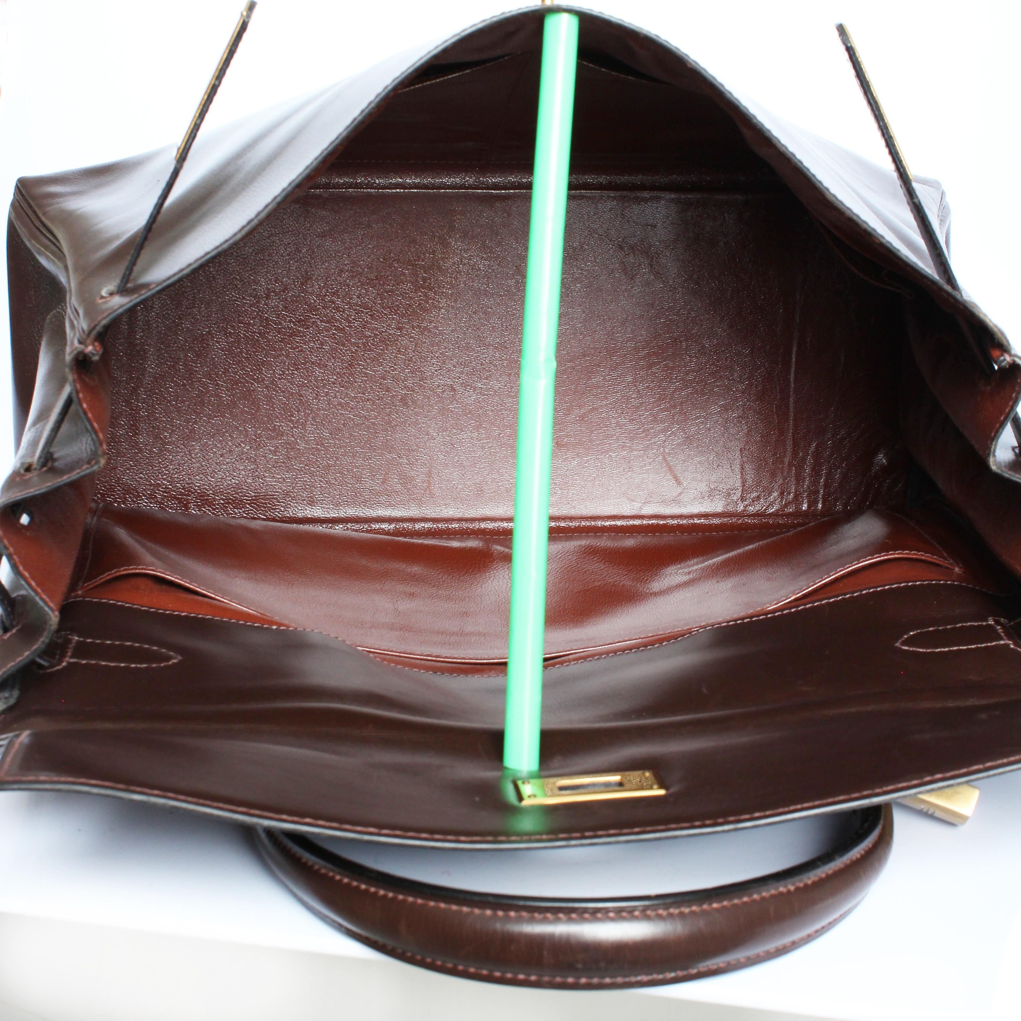 Vintage Hermes Kelly Bag Retourne Brown Box Leather 35cm Top Handle Bag 1945  For Sale 6