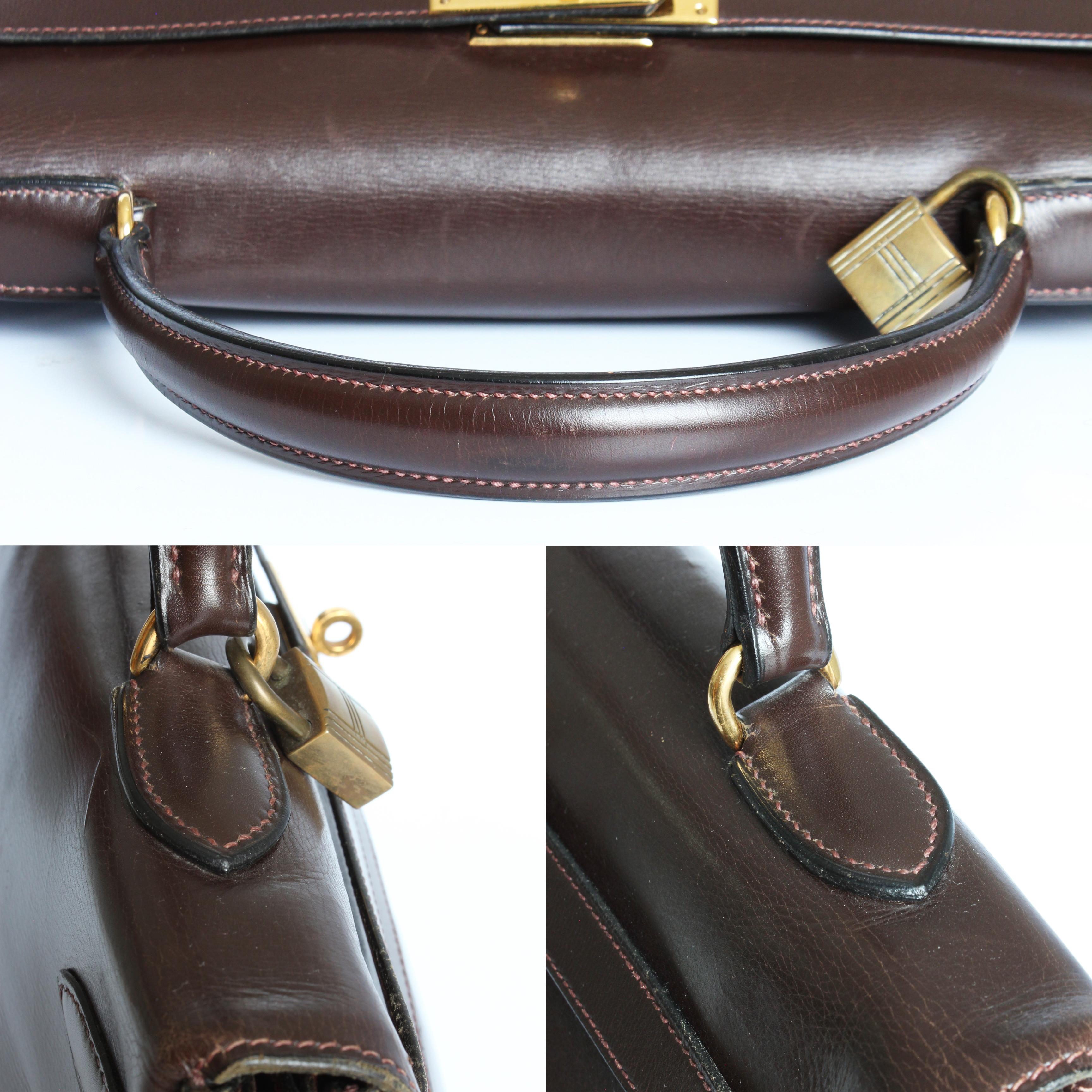 Vintage Hermes Kelly Bag Retourne Brown Box Leather 35cm Top Handle Bag 1945  en vente 10