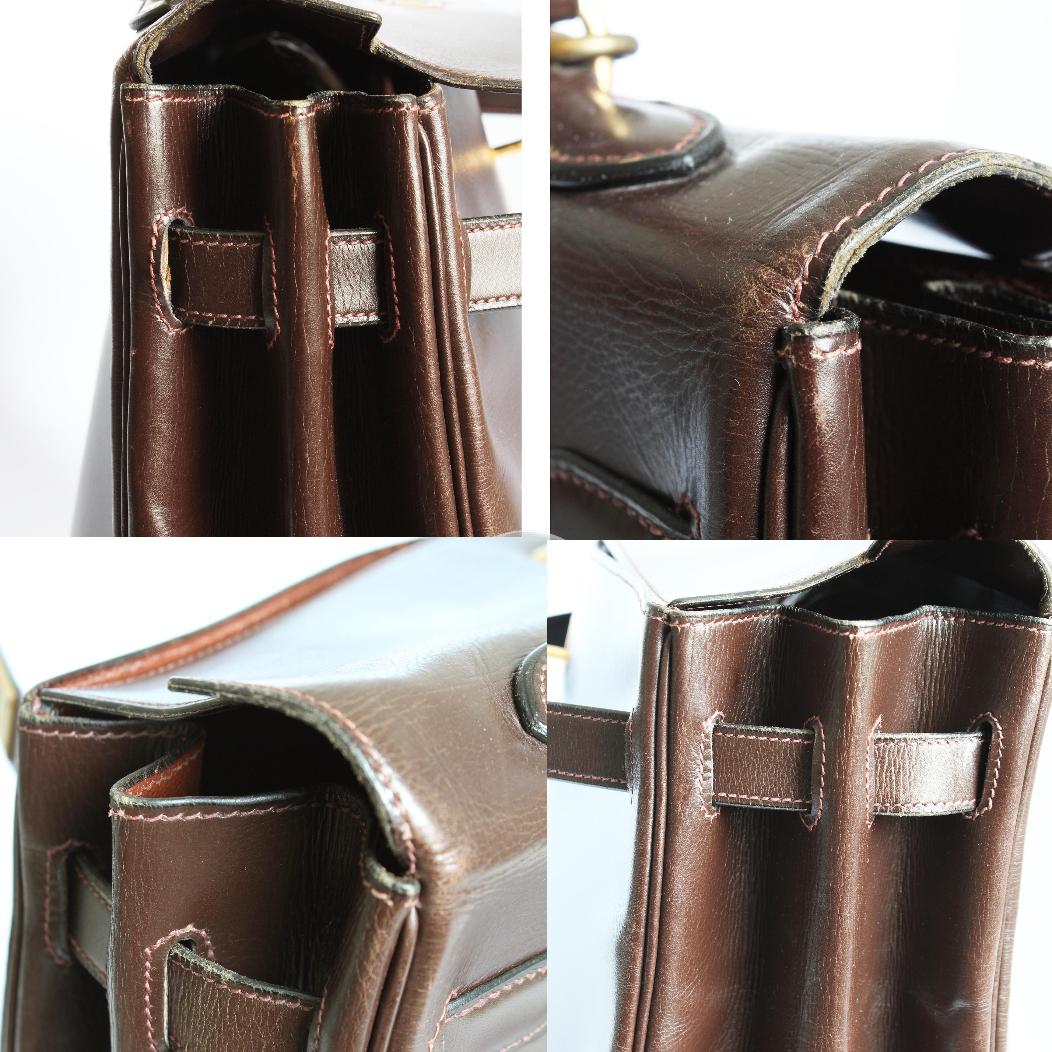 Vintage Hermes Kelly Bag Retourne Brown Box Leather 35cm Top Handle Bag 1945  en vente 11