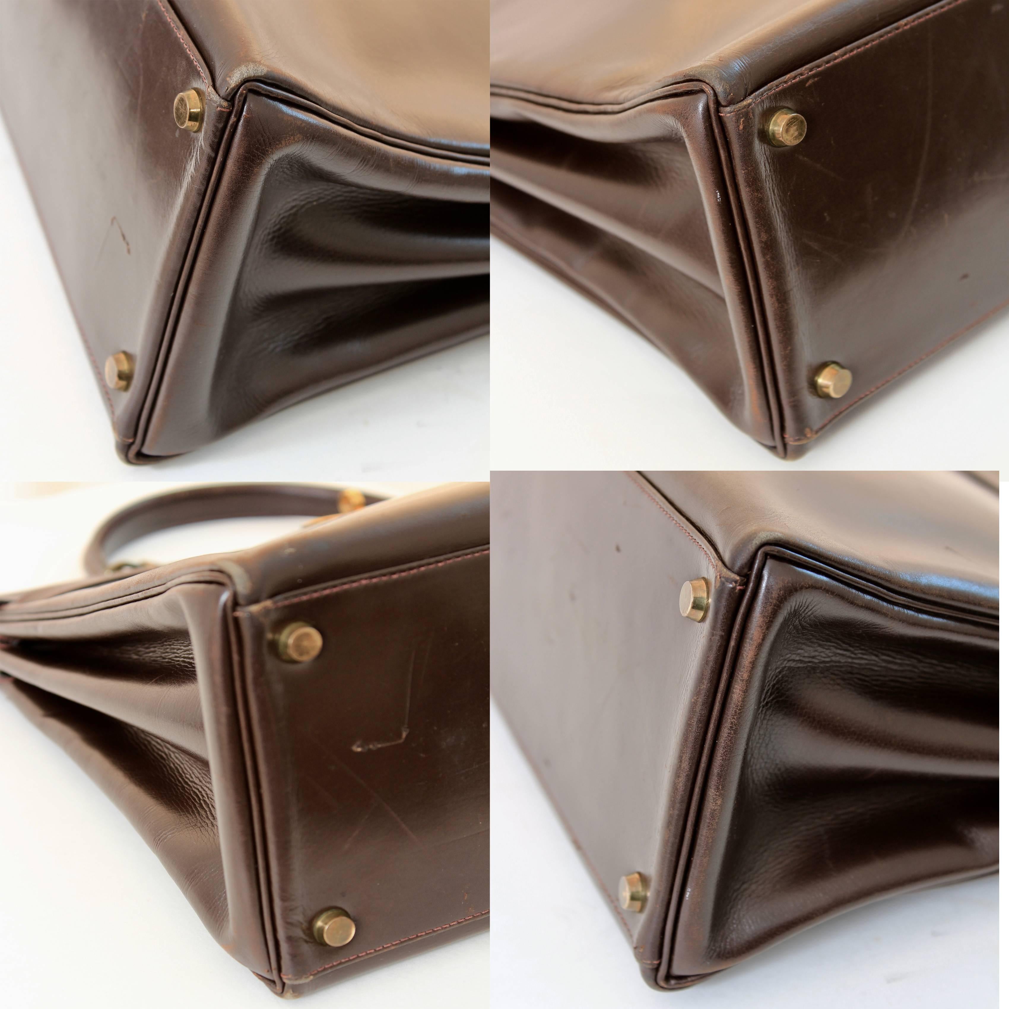 Vintage Hermes Kelly Bag Retourne Brown Box Leather 35cm Top Handle Bag 1945  en vente 12