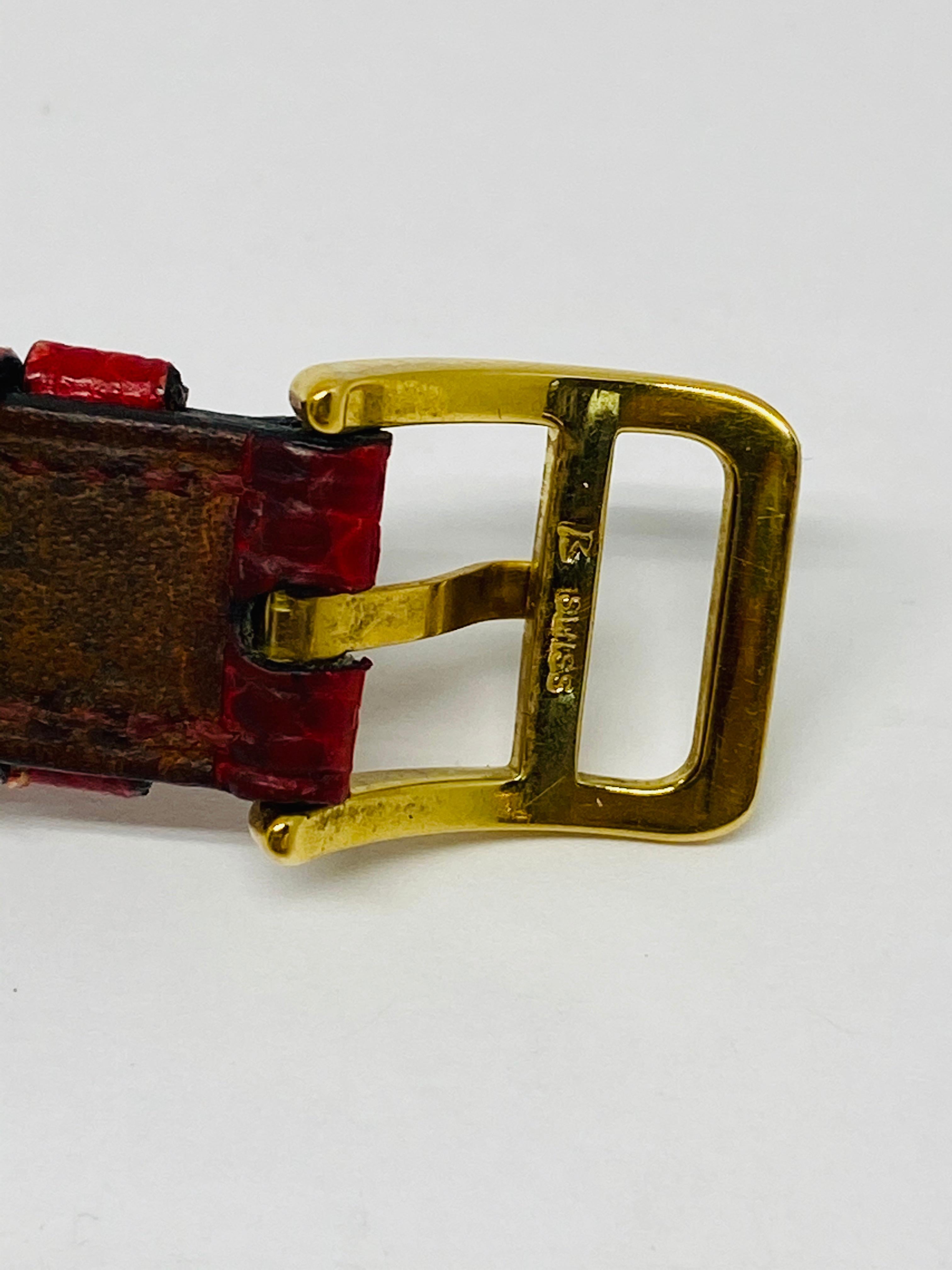 Vintage HERMES Kelly Gold Padlock Wrist Watch Red Animal Skin Strap Bracelet 4