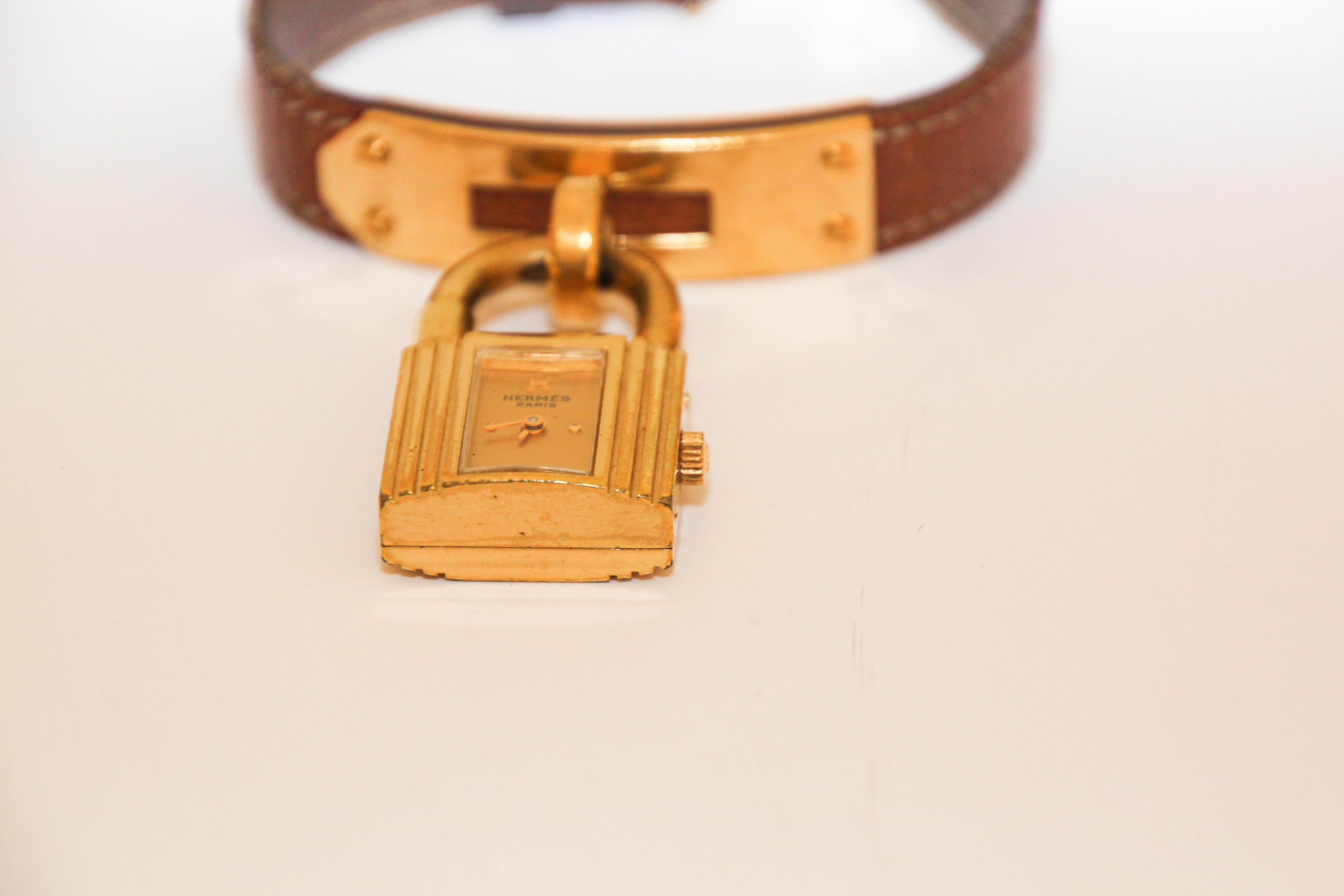 Vintage Hermes Kelly Watch Gold Plated For Sale 3