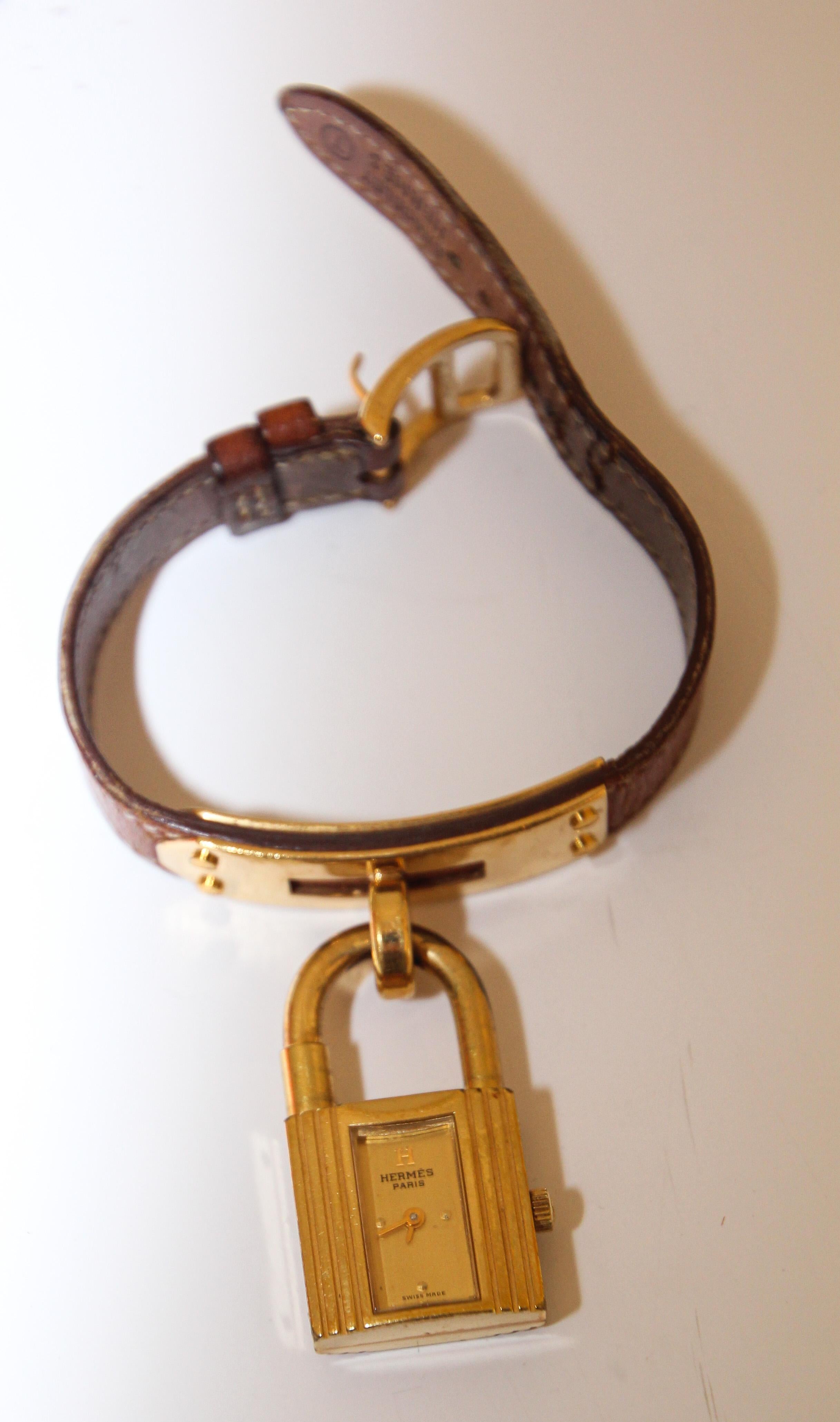 Vintage Hermes Kelly Watch Gold Plated For Sale 4