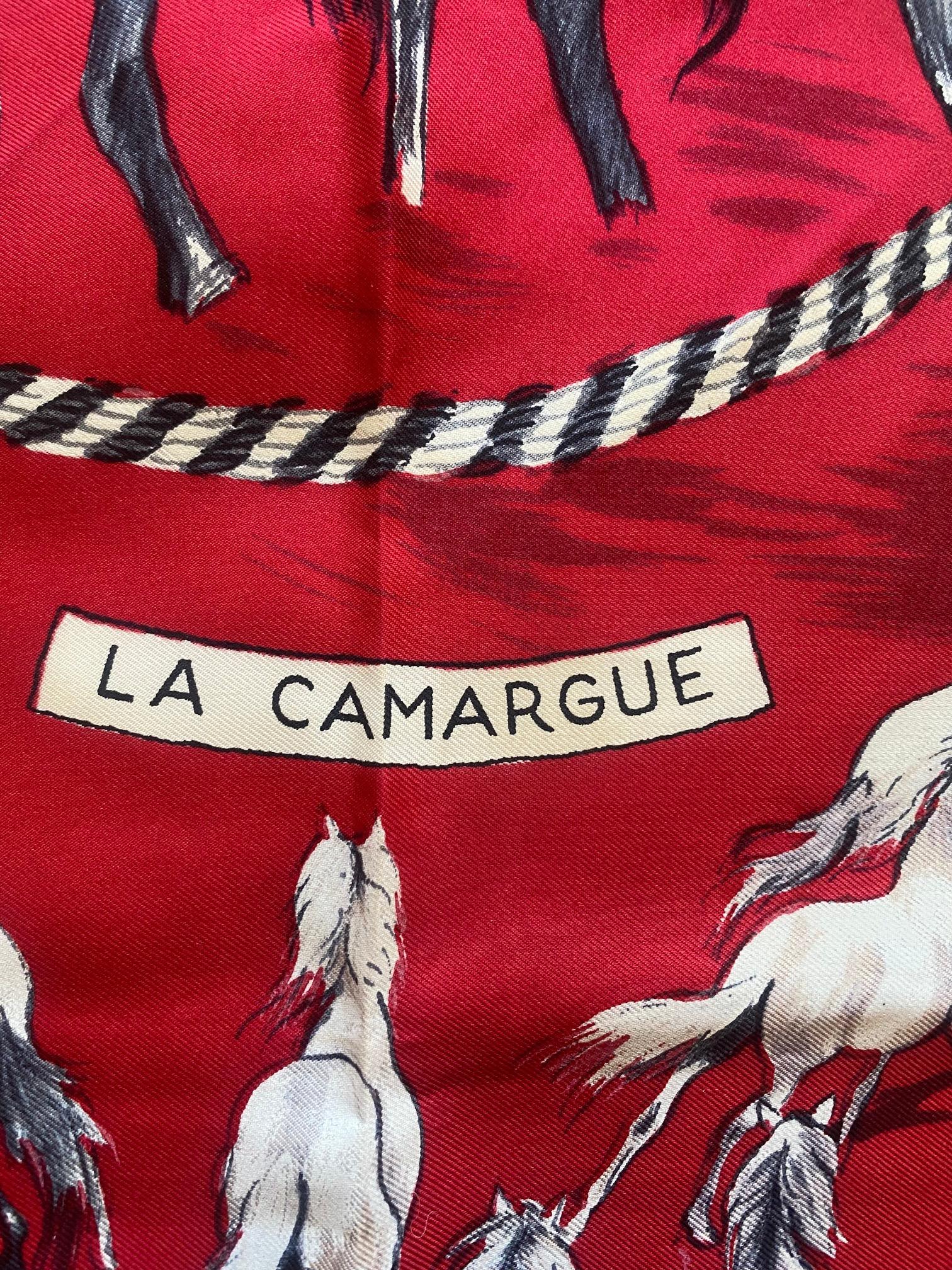 Red Vintage Hermes La Camargue Silk Scarf For Sale