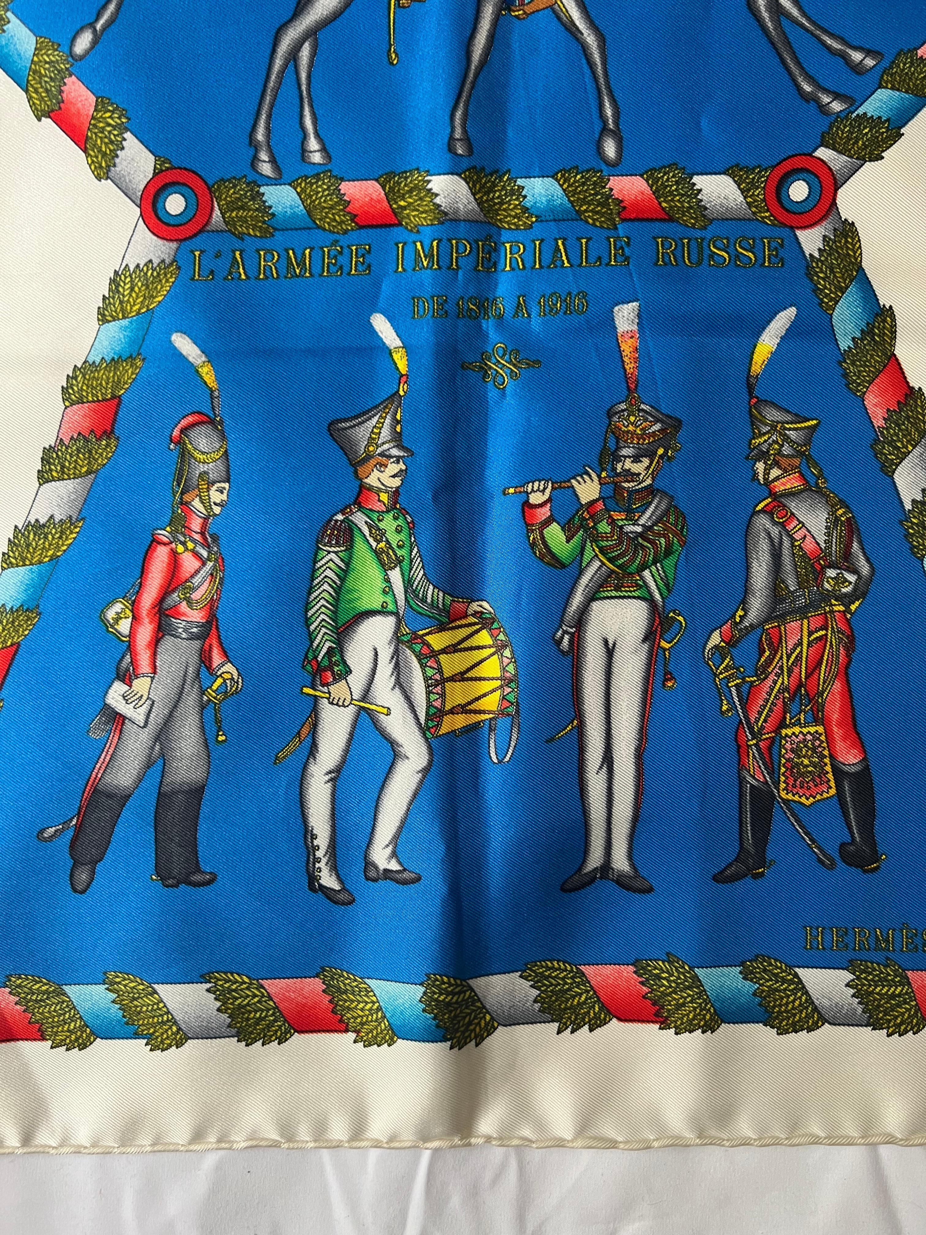 Vintage Hermes L'Armee Imperiale Russe Scarf In Excellent Condition For Sale In Beverly Hills, CA