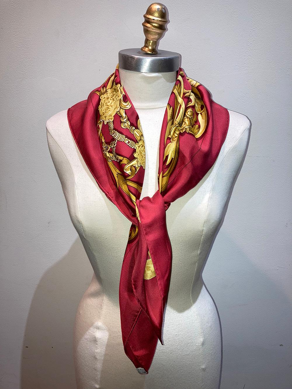 Vintage Hermes Le Mors A La Conétable silk scarf in Red c1970s For Sale 7