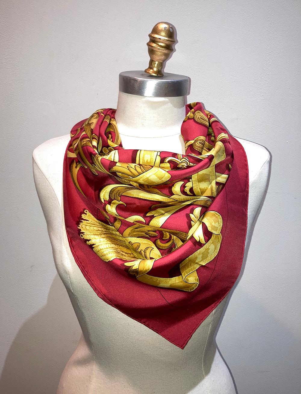 Vintage Hermes Le Mors A La Conétable silk scarf in Red c1970s For Sale 5