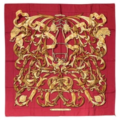 Vintage Hermes Le Mors A La Conétable silk scarf in Red c1970s