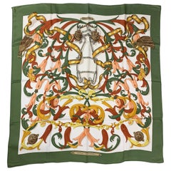 Vintage HERMES Le Mors A LaConetable by Henri D'Origny Green & Rust Scarf