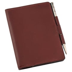 Retro Hermès Leather Mini Notebook Cover with Original Silver Pencil Holder