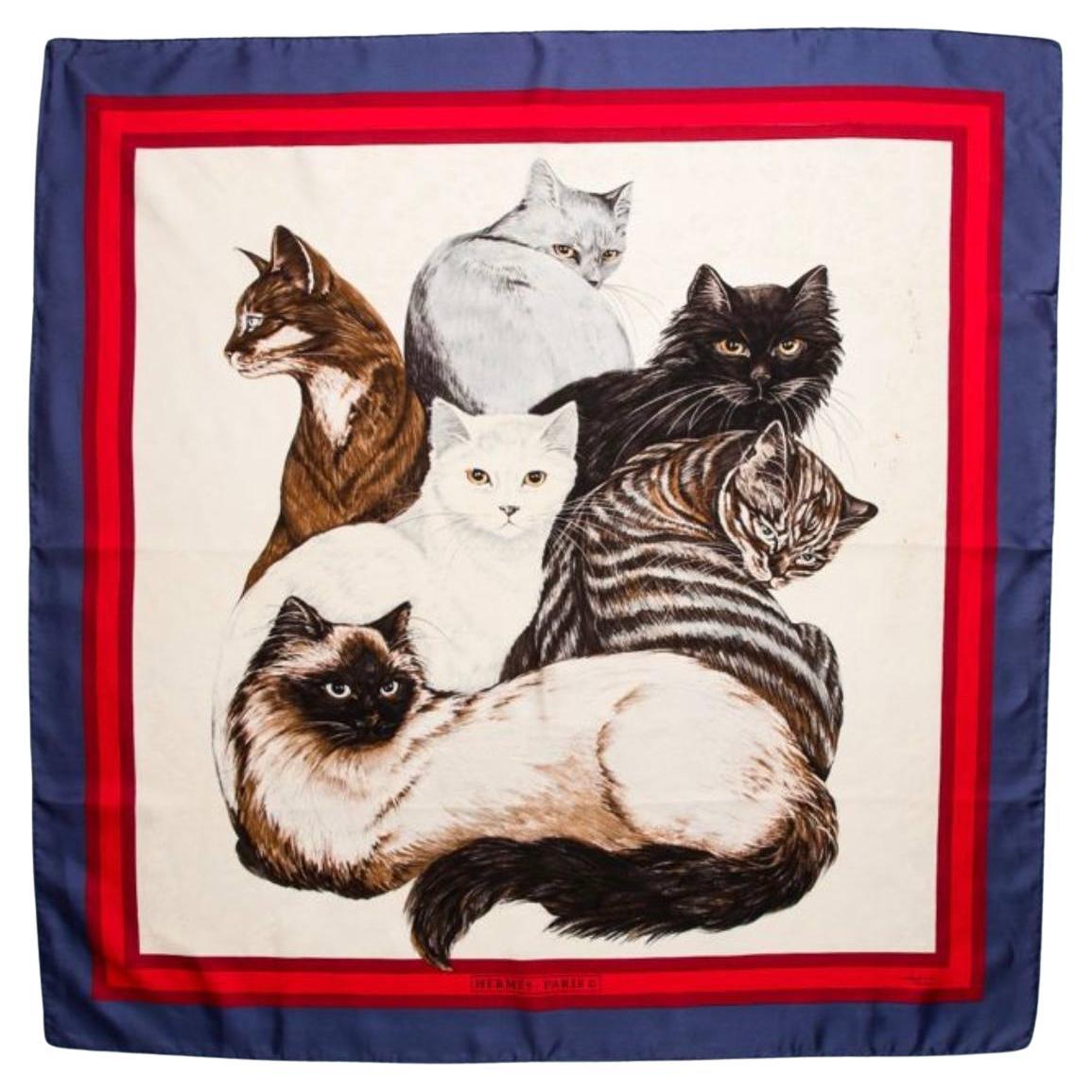 Vintage Hermes Les Chats Scarf by Daphne Duchesne 1985