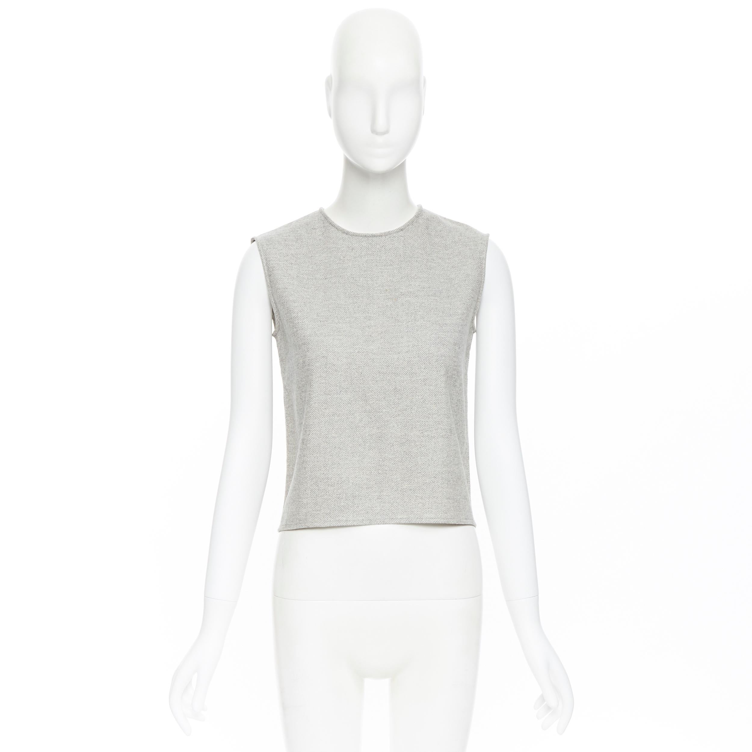 Gray vintage HERMES MARGIELA virigin wool cashmere blend chevron sleeveless vest FR34