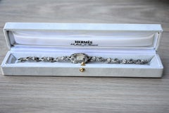 FINAL SALE 1950s Hermes Metal Rhodié and Marcasite Cocktail Watch Bracelet