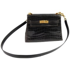 Hermès Mini Kelly Vintage Bag Sellier Black Croco Crocodile Ghw 20 cm RARE