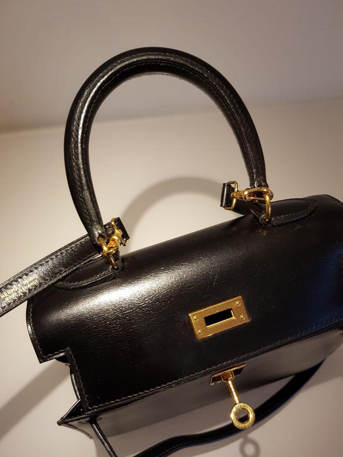 Vintage Hermès Mini Kelly Sellier Bag Black Box Leather Ghw 20 cm 4