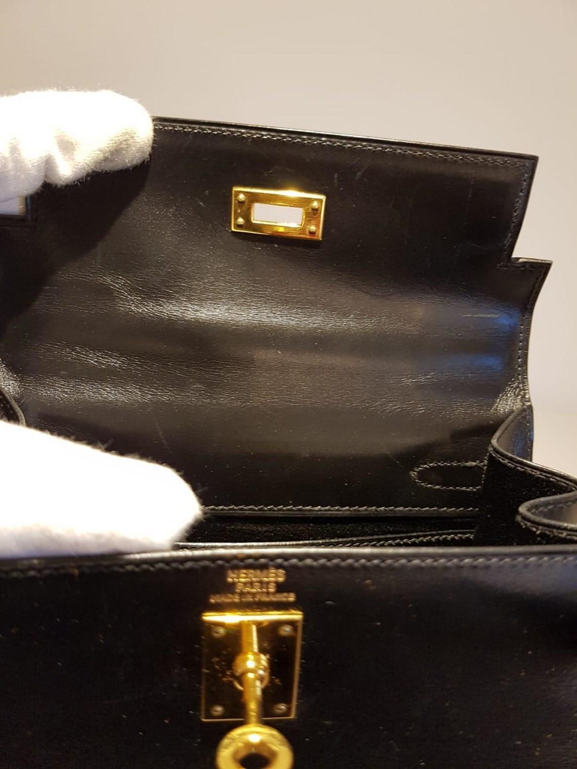 Vintage Hermès Mini Kelly Sellier Bag Black Box Leather Ghw 20 cm 6