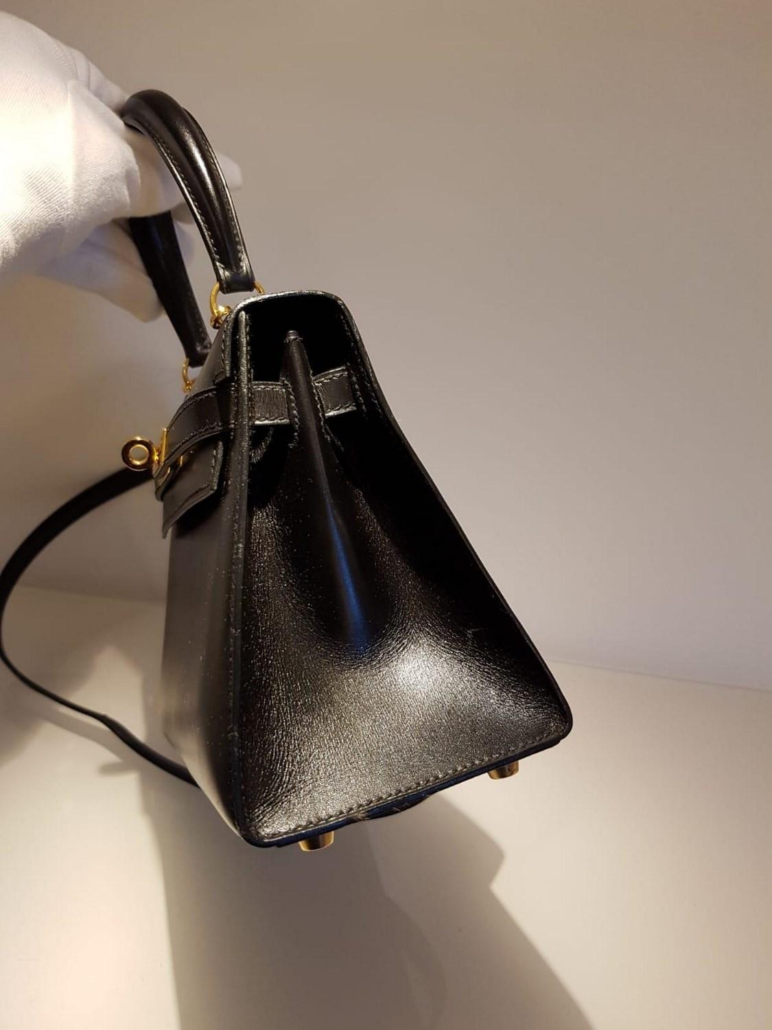 Vintage Hermès Mini Kelly Sellier Bag Black Box Leather Ghw 20 cm 7