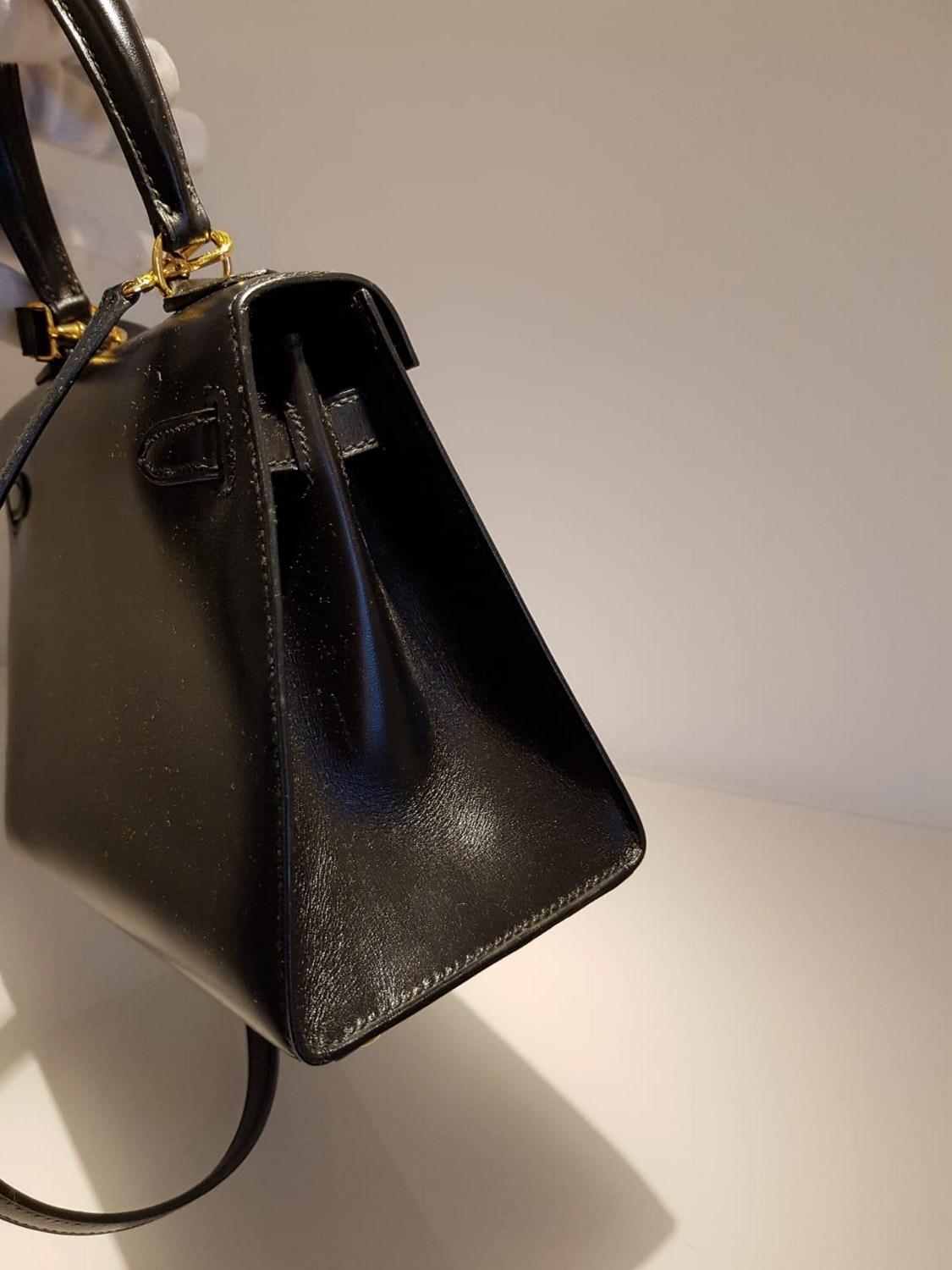 Vintage Hermès Mini Kelly Sellier Bag Black Box Leather Ghw 20 cm 10