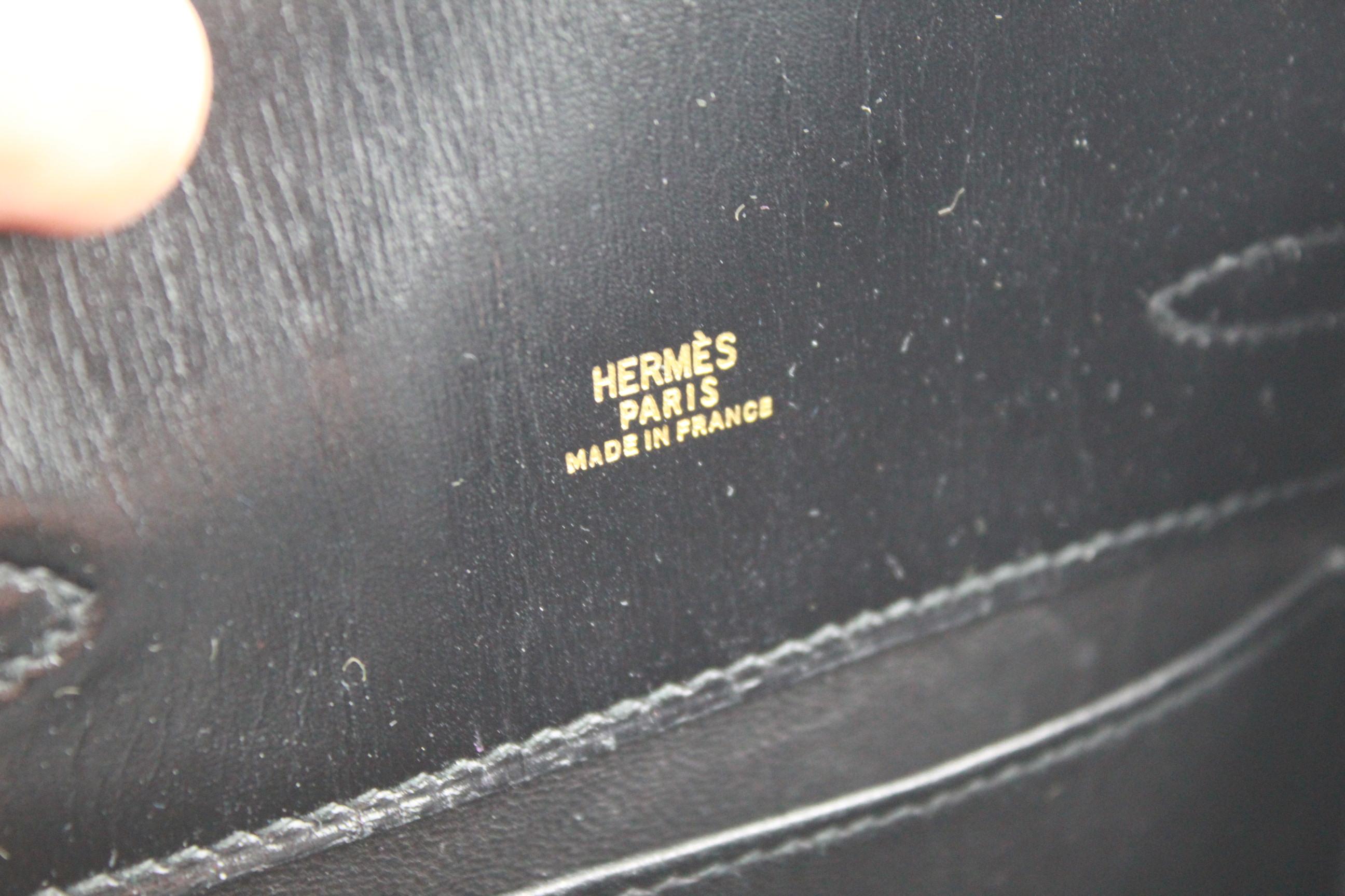 Vintage  Hermes Mini  Kelly Sport Bag in Black Box Leather In Good Condition In Paris, FR