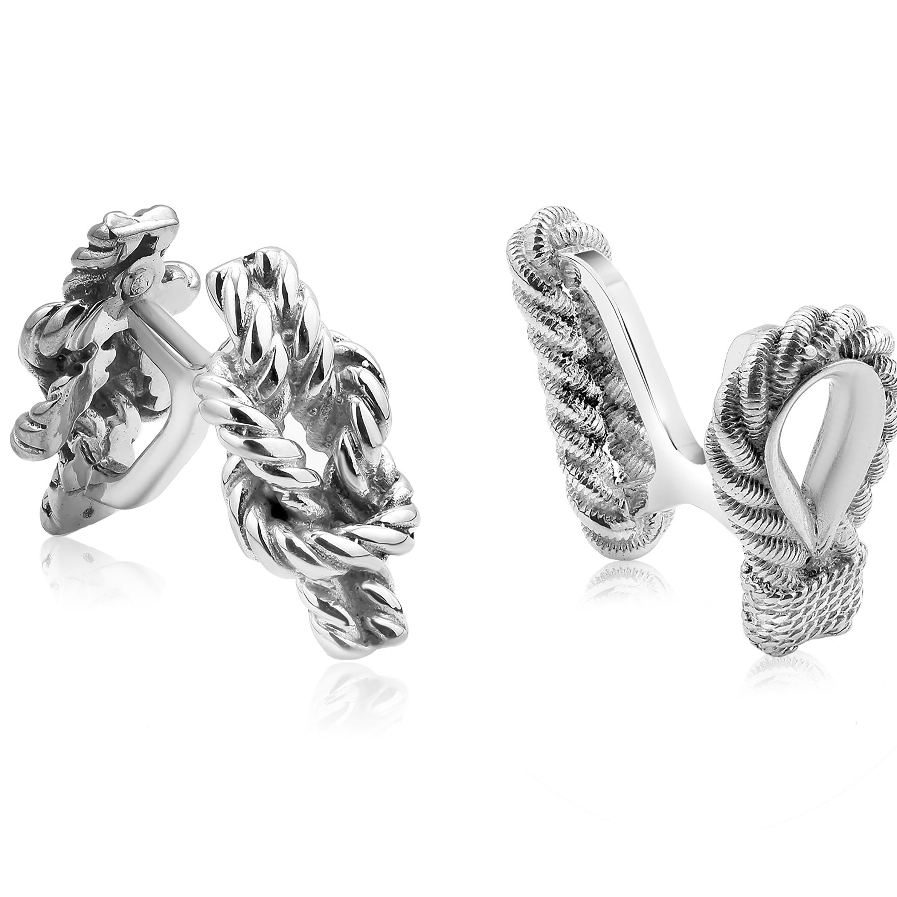 Vintage Hermès Mismatched Silver Cufflinks Stylizing Sailor Knots Twisted Loop Bon état - En vente à New York, NY