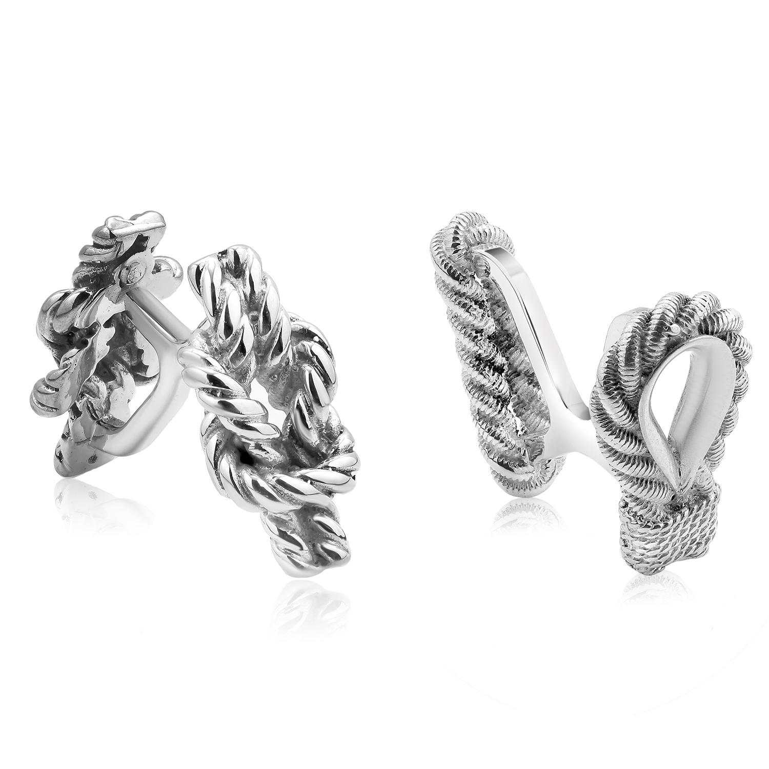 Vintage Hermès Mismatched Silver Cufflinks Stylizing Sailor Knots Twisted Loop In Good Condition For Sale In New York, NY