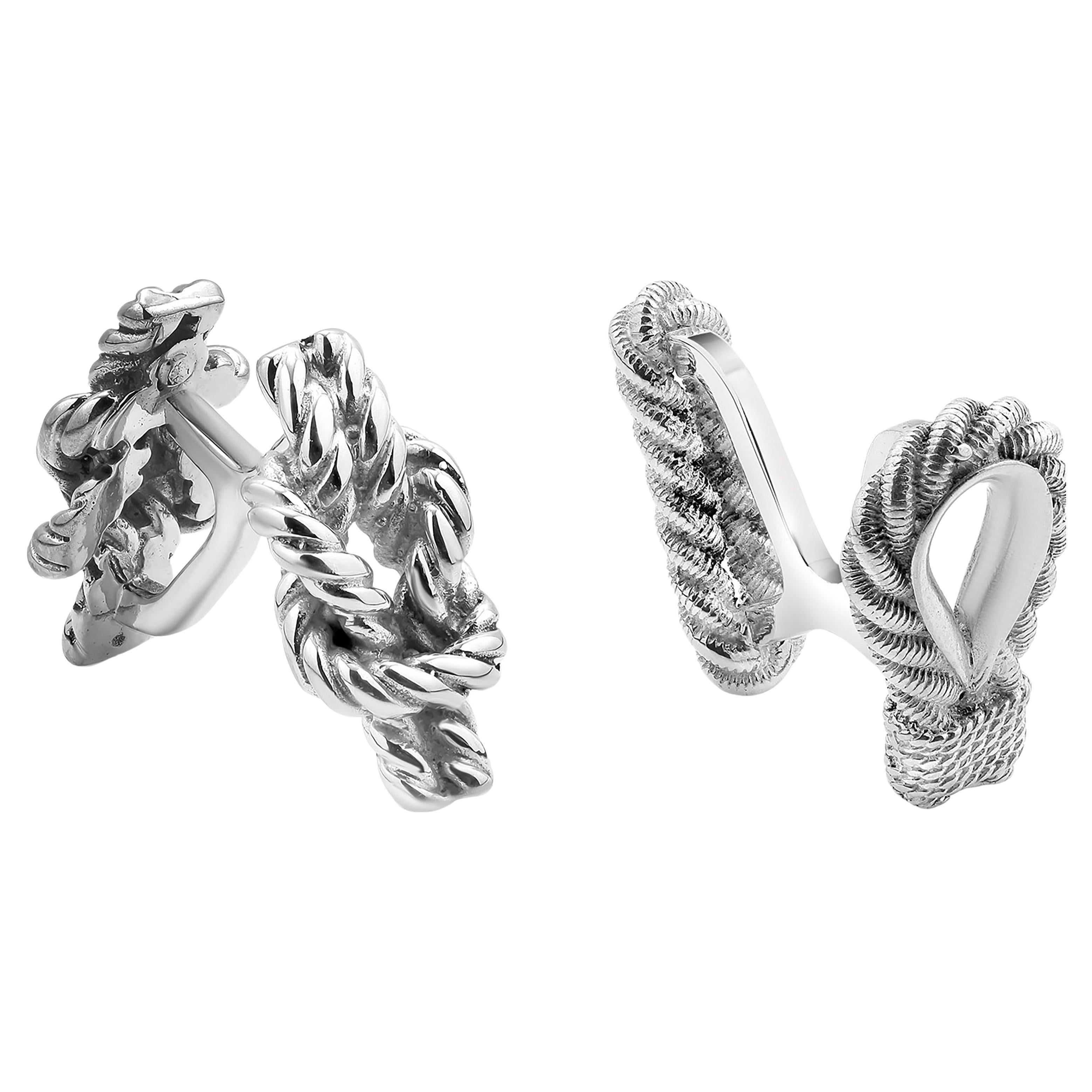 Vintage Hermès Mismatched Silver Cufflinks Stylizing Sailor Knots Twisted Loop en vente