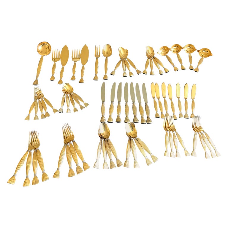 Vintage Hermès “Moisson” Vermeil Cutlery, 67 Pieces Sold Together at