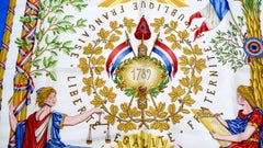 Vintage Hermes Multicolor French Revolution Commemoration Print Silk Scarf