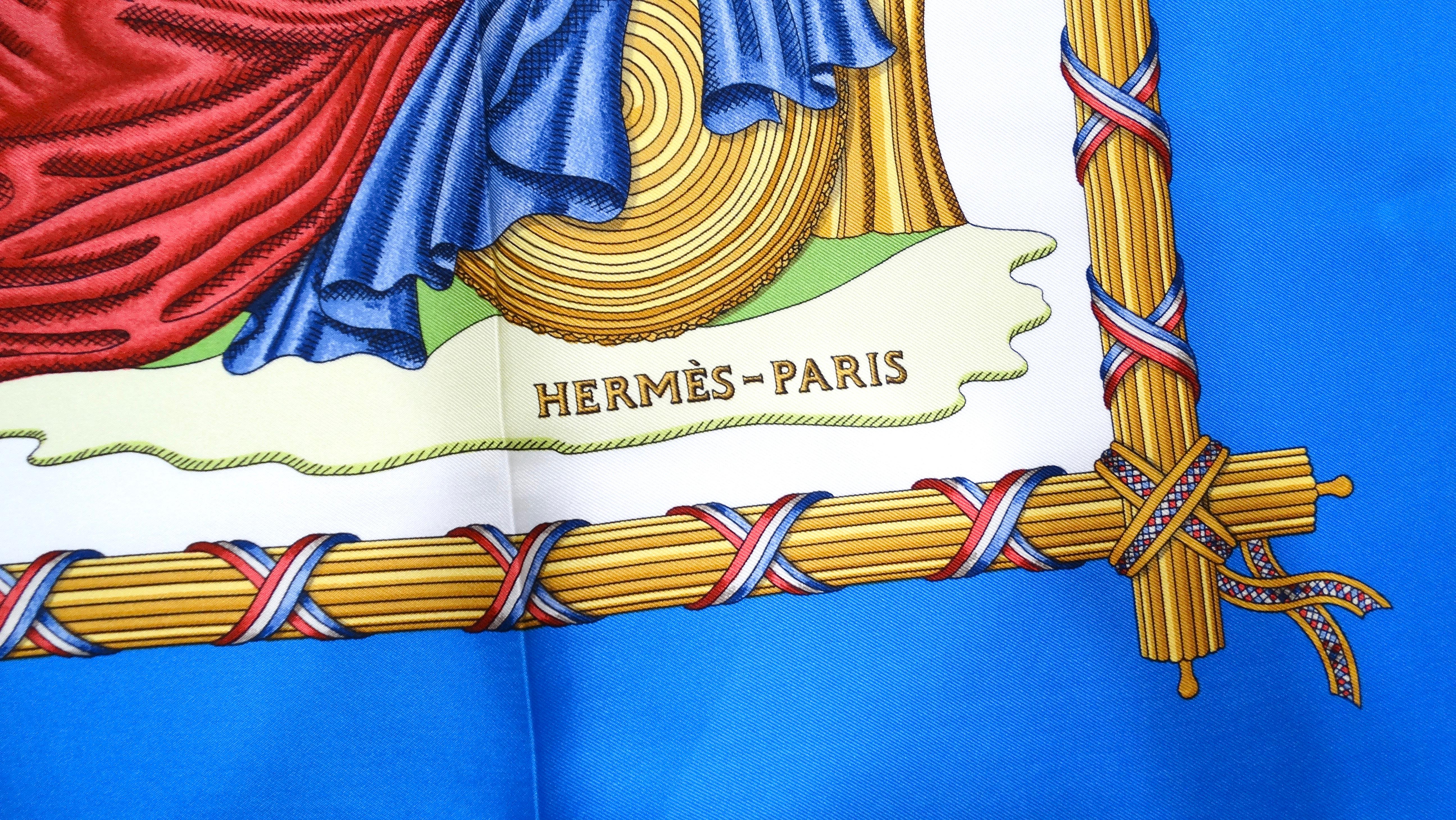 Pañuelo de seda vintage Hermes multicolor con estampado conmemorativo de la Revolución Francesa Beige en venta