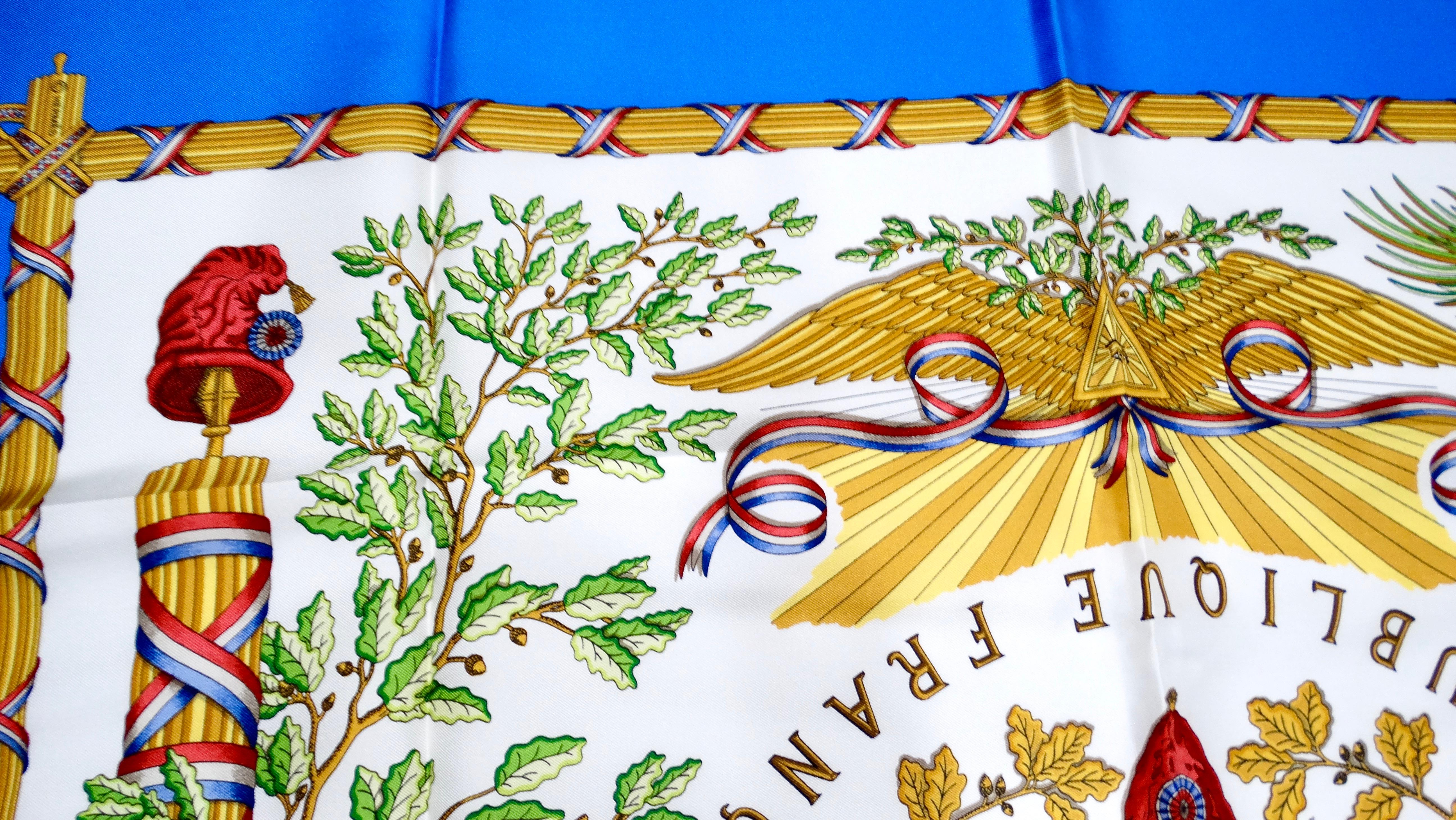 Pañuelo de seda vintage Hermes multicolor con estampado conmemorativo de la Revolución Francesa en venta 1