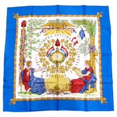 Vintage Hermes Multicolor French Revolution Commemoration Print Silk Scarf