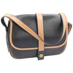Vintage Hermes Noumea Messeger Bag in Black and Brown Leather