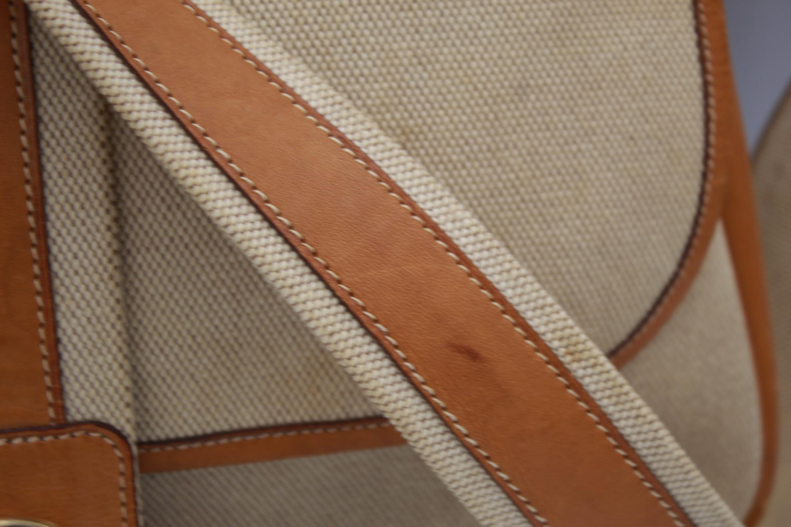 Brown Vintage Hermes Noumea Messeger Bag in Leather and Canvas
