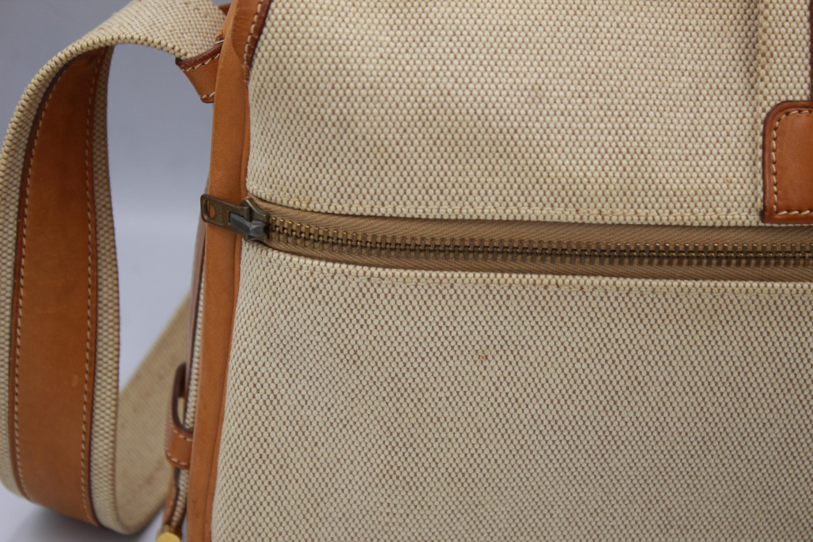 Vintage Hermes Noumea Messeger Bag in Leather and Canvas 2