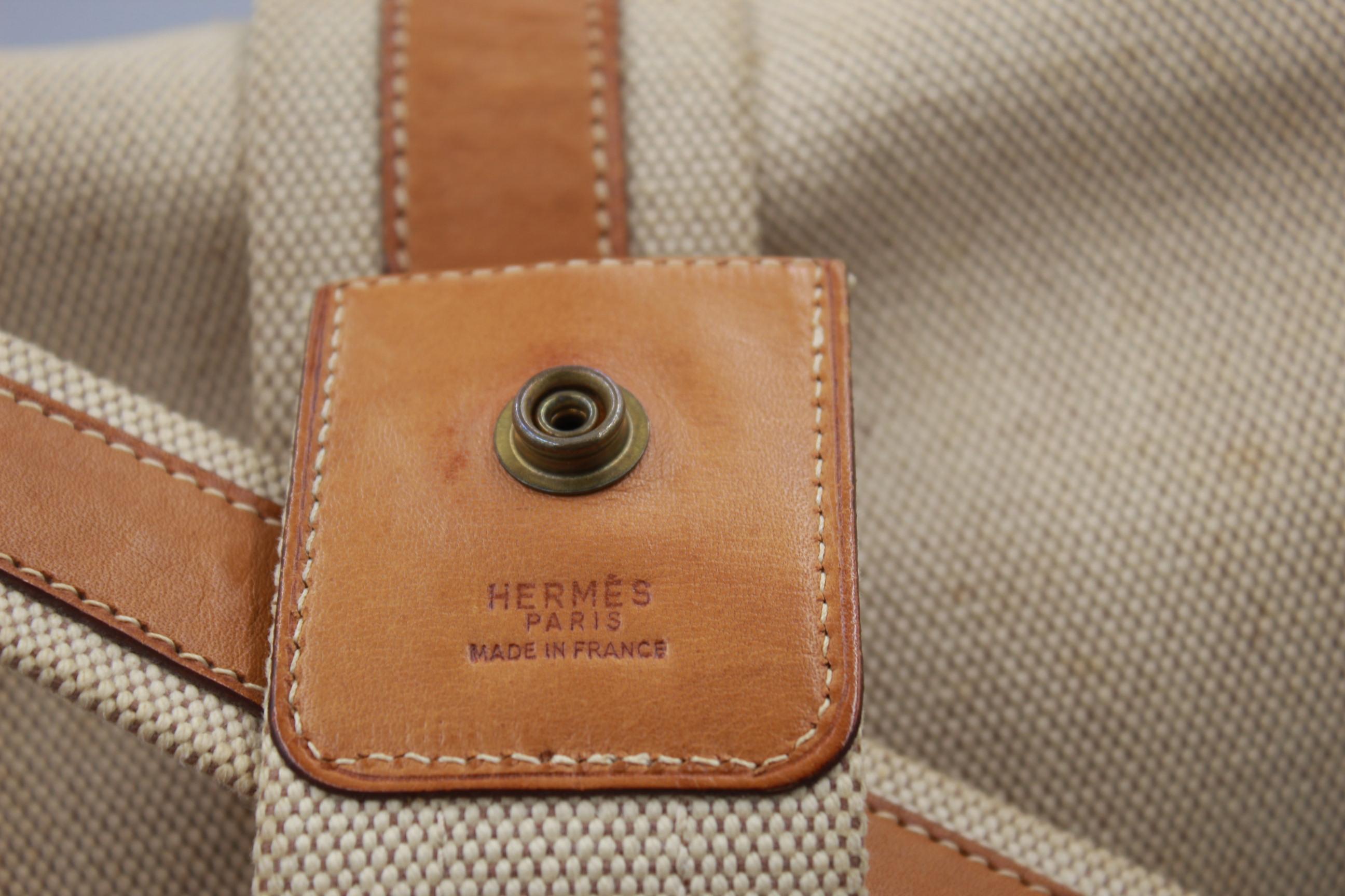 Vintage Hermes Noumea Messeger Bag in Leather and Canvas 3